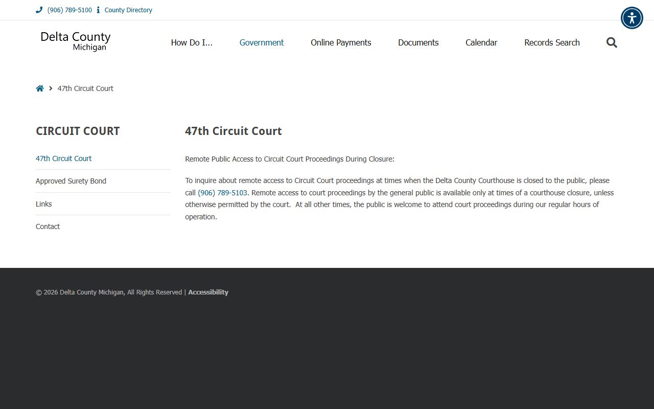 Delta County Circuit Court records page for the 47th Circuit Court