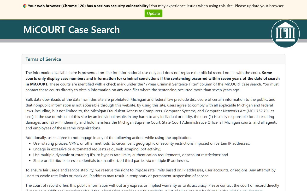 Delta County court records search on the MiCOURT case-search portal