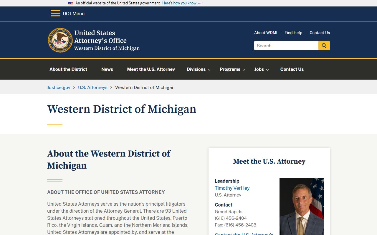 Delta County criminal court records U.S. Attorney Western District Michigan