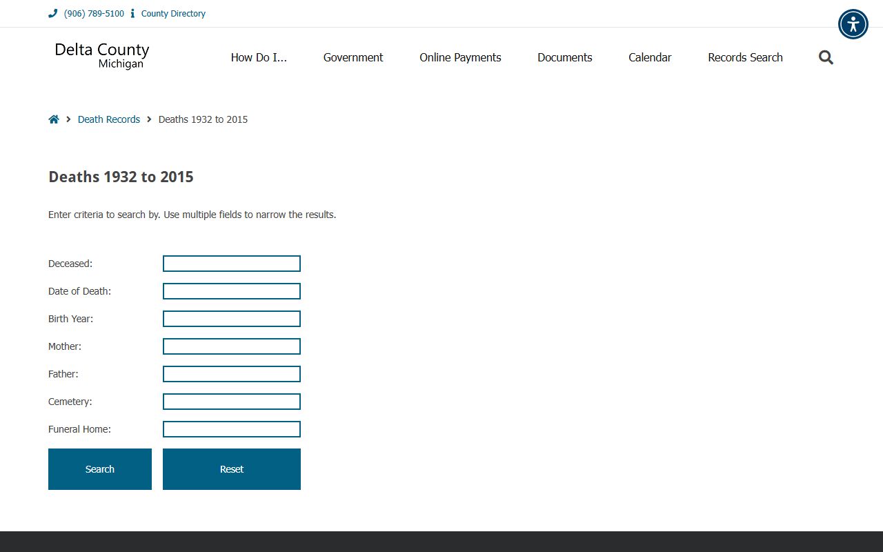 Delta County database form illustrating docket-style result filters