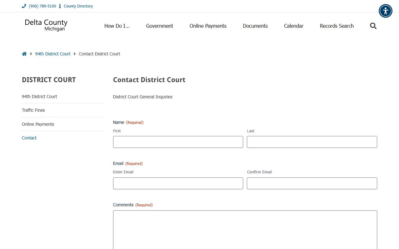 Delta County district court contact page for traffic citation questions