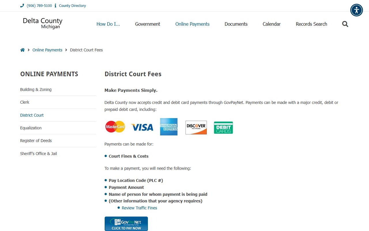 Delta County district court online bill pay page for traffic fines