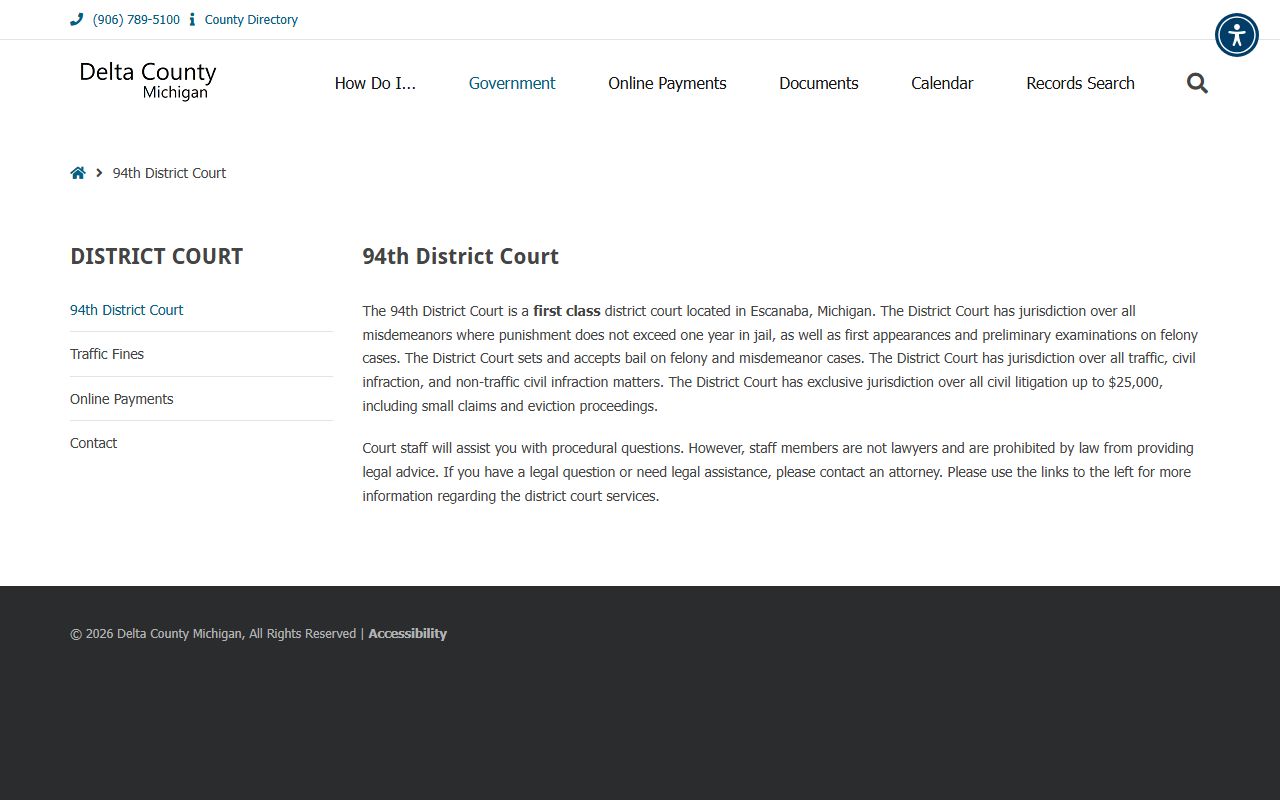 Delta County 94th District Court page for traffic records