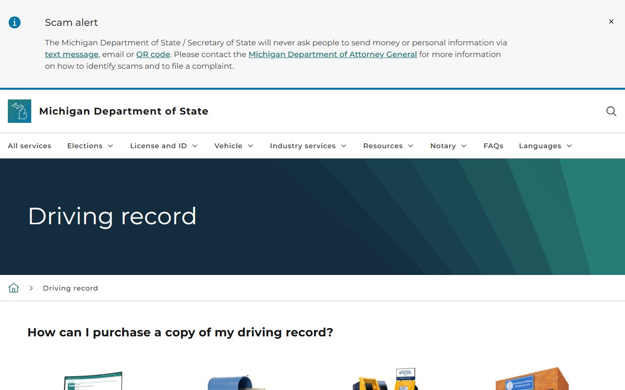 Michigan SOS driving record page for Delta County drivers