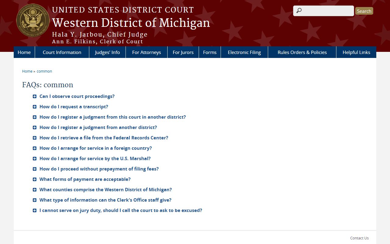 Delta County federal court docket FAQ page
