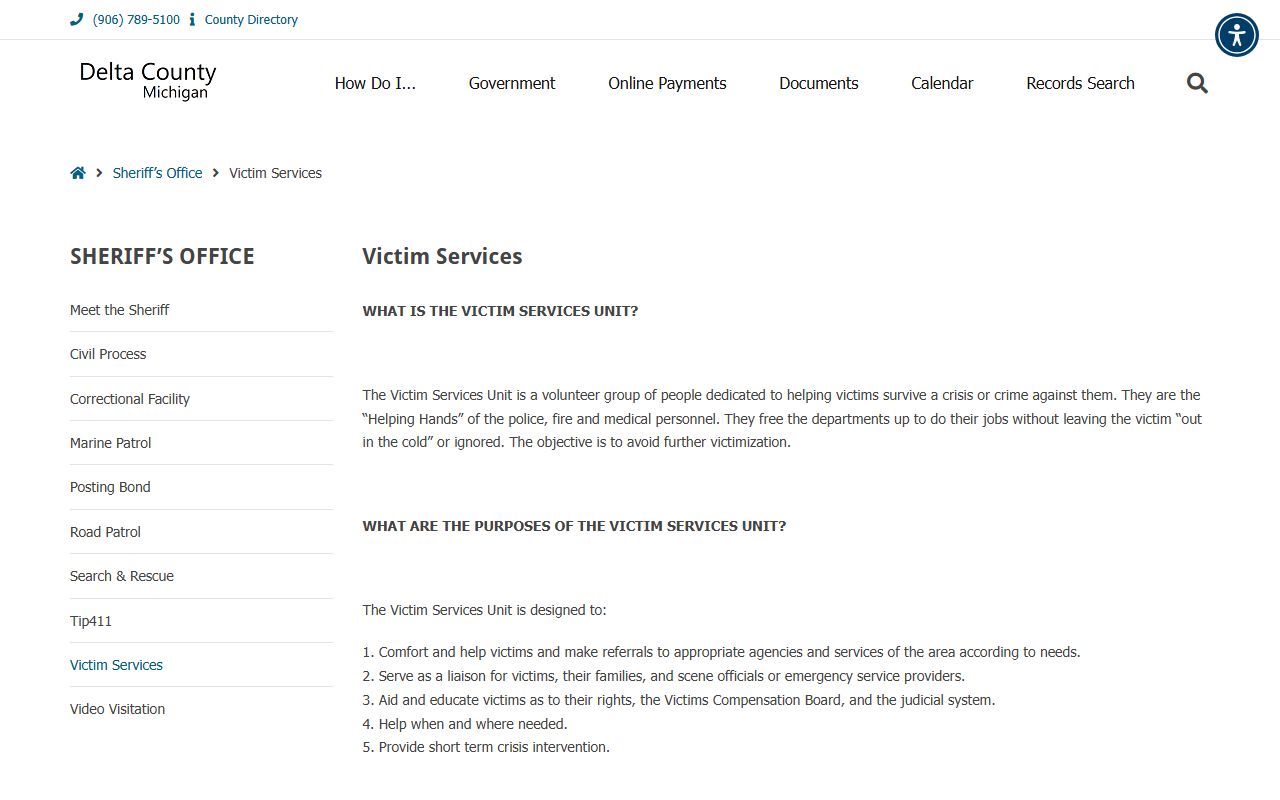 Delta County Sheriff victim services inmate records