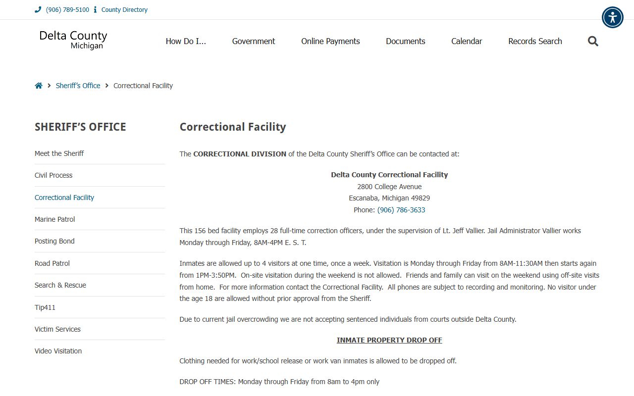 Delta County Correctional Facility jail inmate records