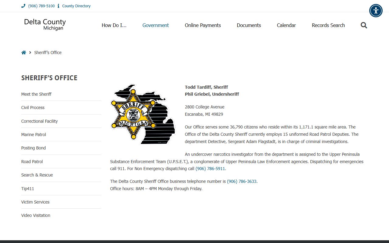 Delta County Sheriff's Office and jail inmate records