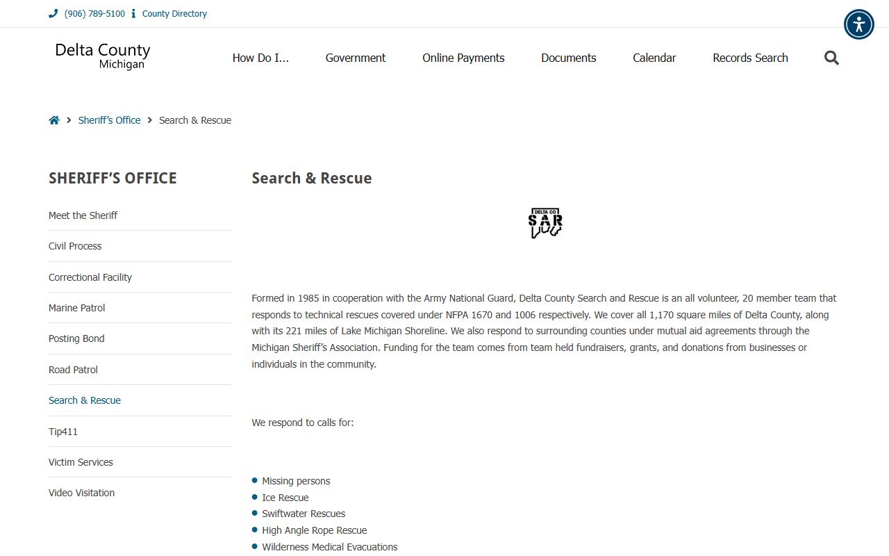 Delta County Sheriff search and rescue inmate records
