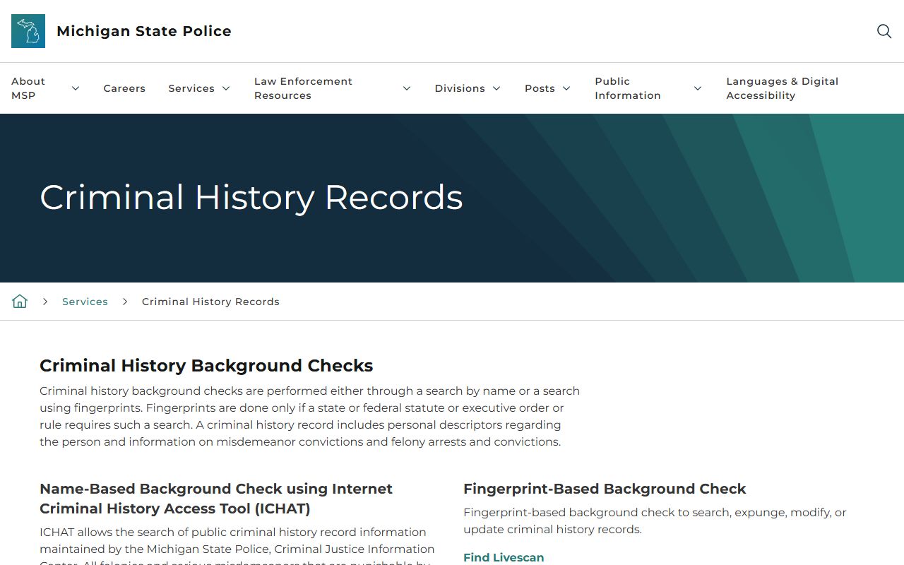 Delta County warrant records and Michigan State Police criminal-history page